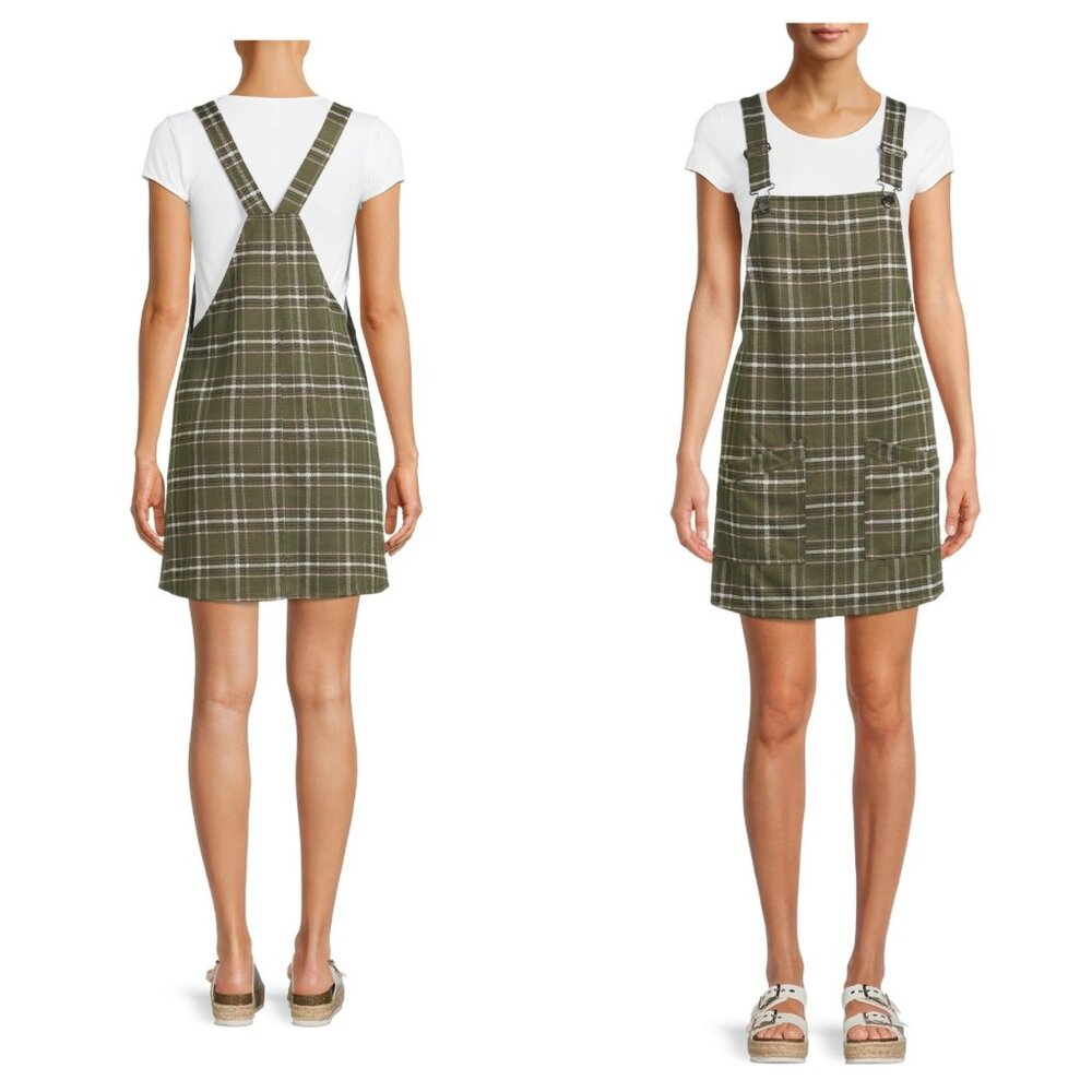 NWT No‎ Boundaries Juniors’ Knit Checkered Pinafore Overall Summer Dress – Small